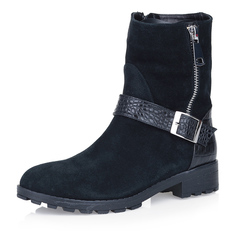 Черные велюровые полусапоги с пряжкой Respect