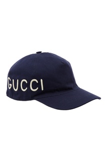 Темно-синяя бейсболка с белой вышитой надписью Gucci