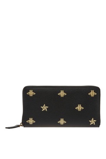 Черное кожаное портмоне с принтом Gucci