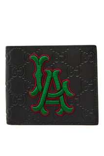 Черный кожаный кошелек с яркой аппликацией Gucci