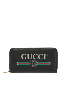 Черное кожаное портмоне с принтом Gucci