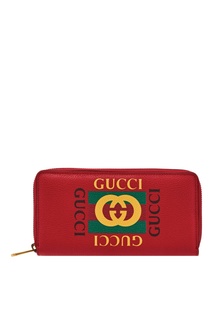 Красное кожаное портмоне с принтом Gucci