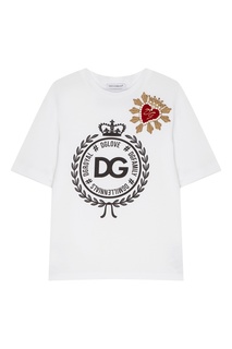 Хлопковая футболка с принтом и аппликацией Dolce&Gabbana Children