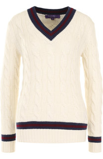 Кашемировый пуловер фактурной вязки с v-образным вырезом