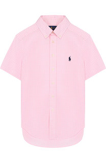 Хлопковая рубашка с воротником button down и коротким рукавом