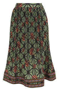 Плиссированная юбка-миди с принтом и широким поясом