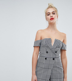 Серый клетчатый ромпер двубортного кроя с пуговицами River Island - Серый
