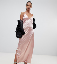 Розовое шелковистое платье-комбинация макси PrettyLittleThing - Розовый