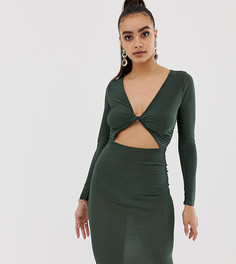 Облегающее платье миди цвета хаки с перекрученной отделкой спереди Missguided - Зеленый