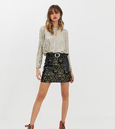 Черная жаккардовая юбка с накладными карманами из искусственной кожи River Island - Черный