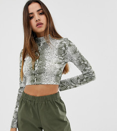 Укороченный лонгслив с высоким воротом и змеиным принтом PrettyLittleThing - Мульти
