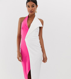 Платье миди белого и розового цвета с большим воротником и халтером Lavish Alice - Мульти
