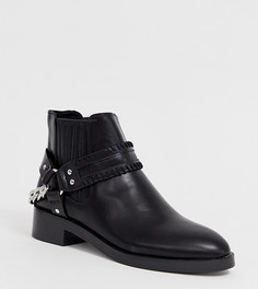 Черные ботинки на плоской подошве с отделкой ремешками Pull&bear - Черный