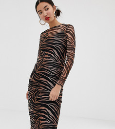 Платье миди из сетки с тигровым принтом New Look - Черный