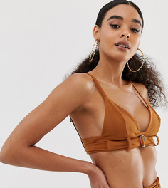 Бикини-топ с треугольными чашечками и черепаховой пряжкой PrettyLittleThing - Коричневый