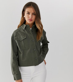 Укороченная куртка-рубашка цвета хаки в стиле милитари New Look - Зеленый