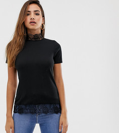 Черная футболка с короткими рукавами и кружевной отделкой PrettyLittleThing - Черный