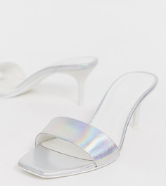 Серебристые сандалии на каблуке с эффектом металлик Bershka - Серебряный