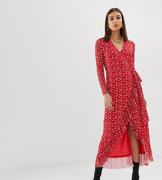 Красное платье с запахом, цветочным принтом и оборкой Na-kd - Красный