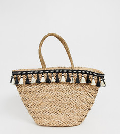 Пляжная плетеная сумка с кисточками Missguided - Коричневый