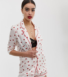 Пижамный комплект из атласной ткани с принтом сердечек Missguided - Мульти