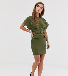 Платье-футляр мини в стиле милитари с поясом эксклюзивно для ASOS DESIGN Petite - Зеленый