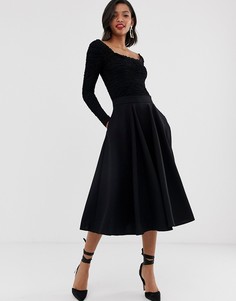 Короткая расклешенная юбка со вставками Closet - Черный