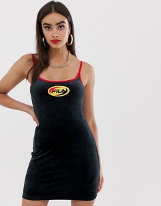 Велюровое платье в стиле 90-х с логотипом Fila - Черный