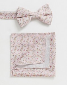 Розовый галстук-бабочка и платок для нагрудного кармана с цветочным принтом ASOS DESIGN Wedding - Розовый