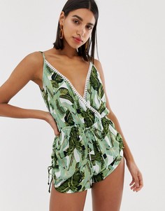Ромпер с запахом и пальмовым принтом Vero Moda - Белый