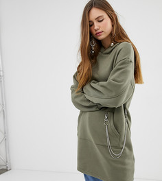 Удлиненный худи зеленого цвета с цепочкой Bershka - Зеленый