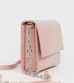 Розовая сумка через плечо с отделкой под кожу крокодила Bershka - Розовый