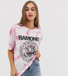 Розовая футболка с принтом тай-дай и надписью Ramones Pull&Bear - Розовый