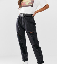 Черные рваные джинсы в винтажном стиле Pull&Bear - Черный