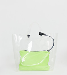 Прозрачная сумка-шоппер с яркой косметичкой Pull&Bear - Зеленый