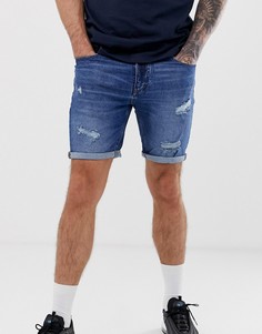 Рваные джинсовые шорты зауженного кроя Pull&Bear - Синий