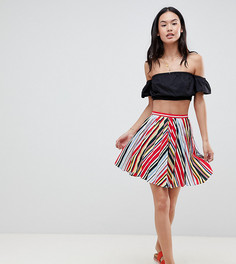 Короткая расклешенная юбка в полоску с плиссировкой Boohoo - Мульти