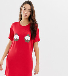 Красная ночная сорочка с новогодним принтом пудингов Boohoo - Красный