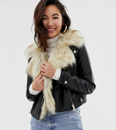Байкерская куртка из искусственной кожи и меха River Island jayden - Черный