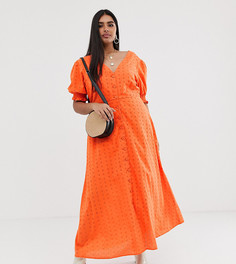 Платье макси на пуговицах с вышивкой ришелье Neon Rose Plus - Оранжевый