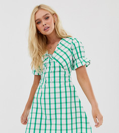 Чайное платье мини в клетку с завязкой Wednesdays Girl - Зеленый