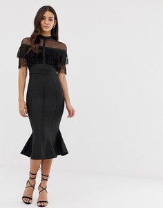 Платье миди с кружевом и оборками Forever Unique - Черный