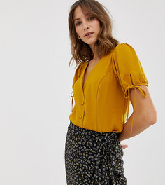 Блузка горчичного цвета с завязками на рукавах New Look - Желтый