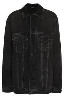 Удлиненная джинсовая куртка с потертостями