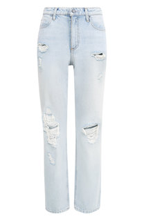 Укороченные джинсы прямого кроя с потертостями