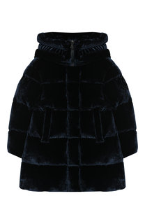 Пуховое пальто с текстильной отделкой и капюшоном