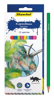 Карандаши Цветные «Динозавры» 12 цветов Silwerhof