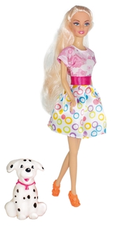 Кукла Ася Прогулка с щенком Блондинка в розово-белом платье, 28 см, 35058 Toys Lab