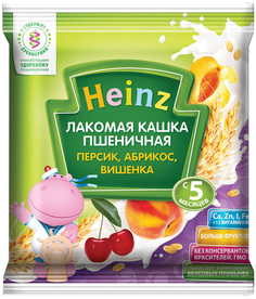 Каша Heinz Лакомая молочная пшеничная персик, абрикос, вишенка (с 5 месяцев) 30 г