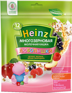 Каша Heinz Любопышки молочная многозерновая яблоко, малина, черная смородина (с 12 месяцев) 200 г